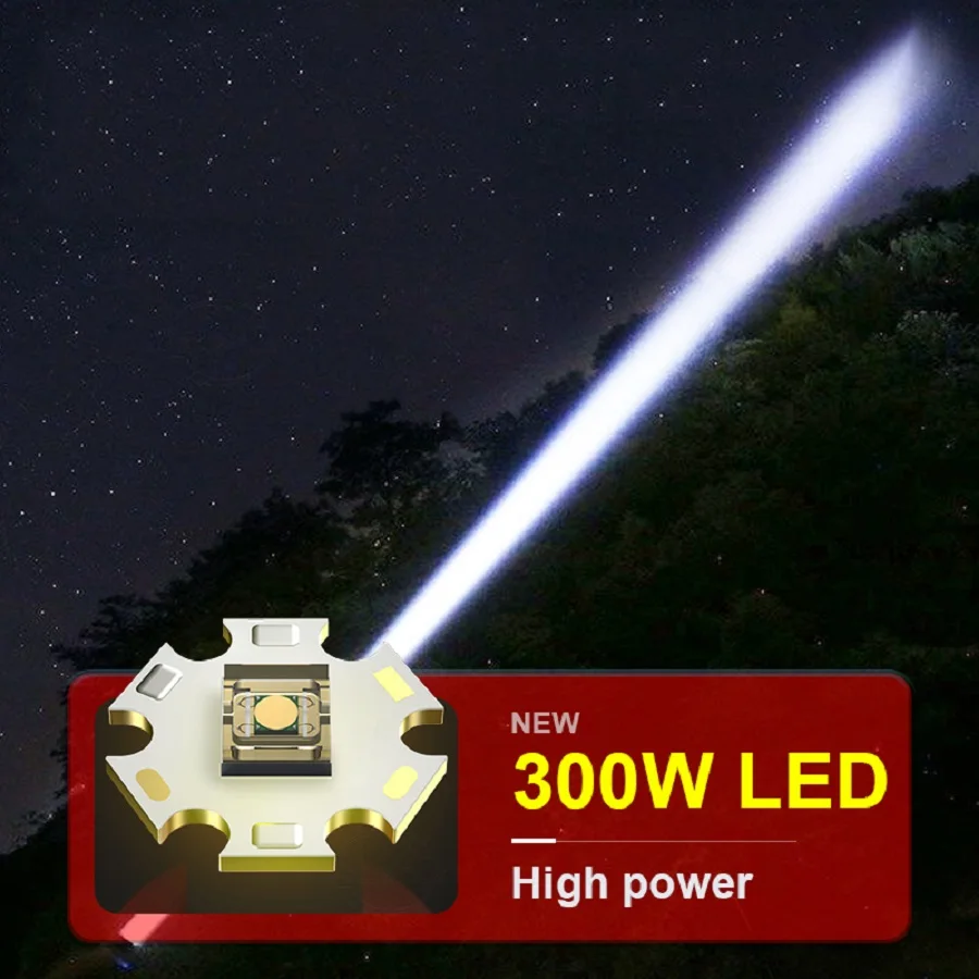 8800000LM Most Powerful LED Flashlight 3000 Watts USB Rechargeable Torch Light 5500 Meter High Power Flashlight Tactical Lantern