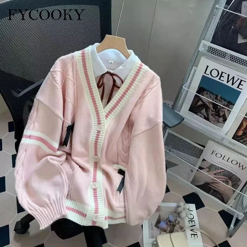 Neue 2025, japanische Schleife, Strickjacke, Strickjacke, Damen, Herbst und Winter, lose Strickpullover für Damen