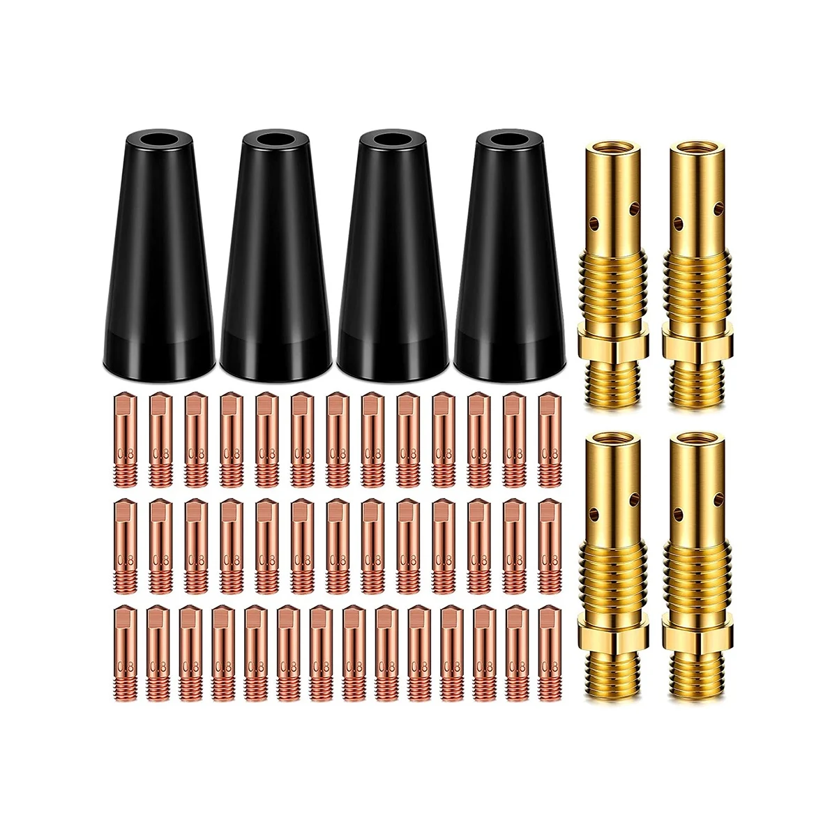 48Pcs Flux Core Gasless Nozzle Tips Kit KP1939-1 Flux Welder Contact Tips Gasless Nozzle Gas Diffusers(0.030inch(0.8mm))