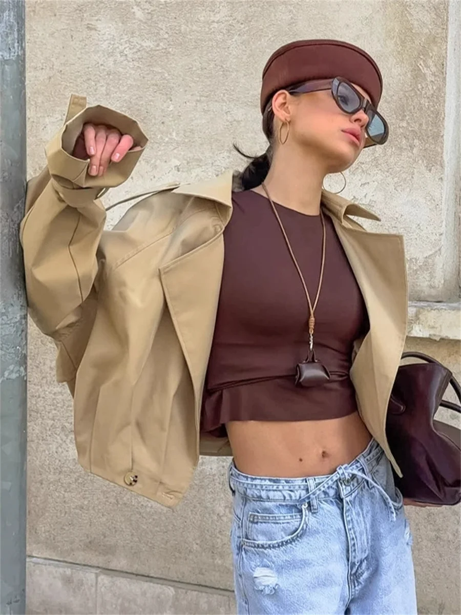 Autumn New Cropped Outerwear Short Trench Jacket Women Streetwear Commute Female Tops Outwear Trench Coats New Tops