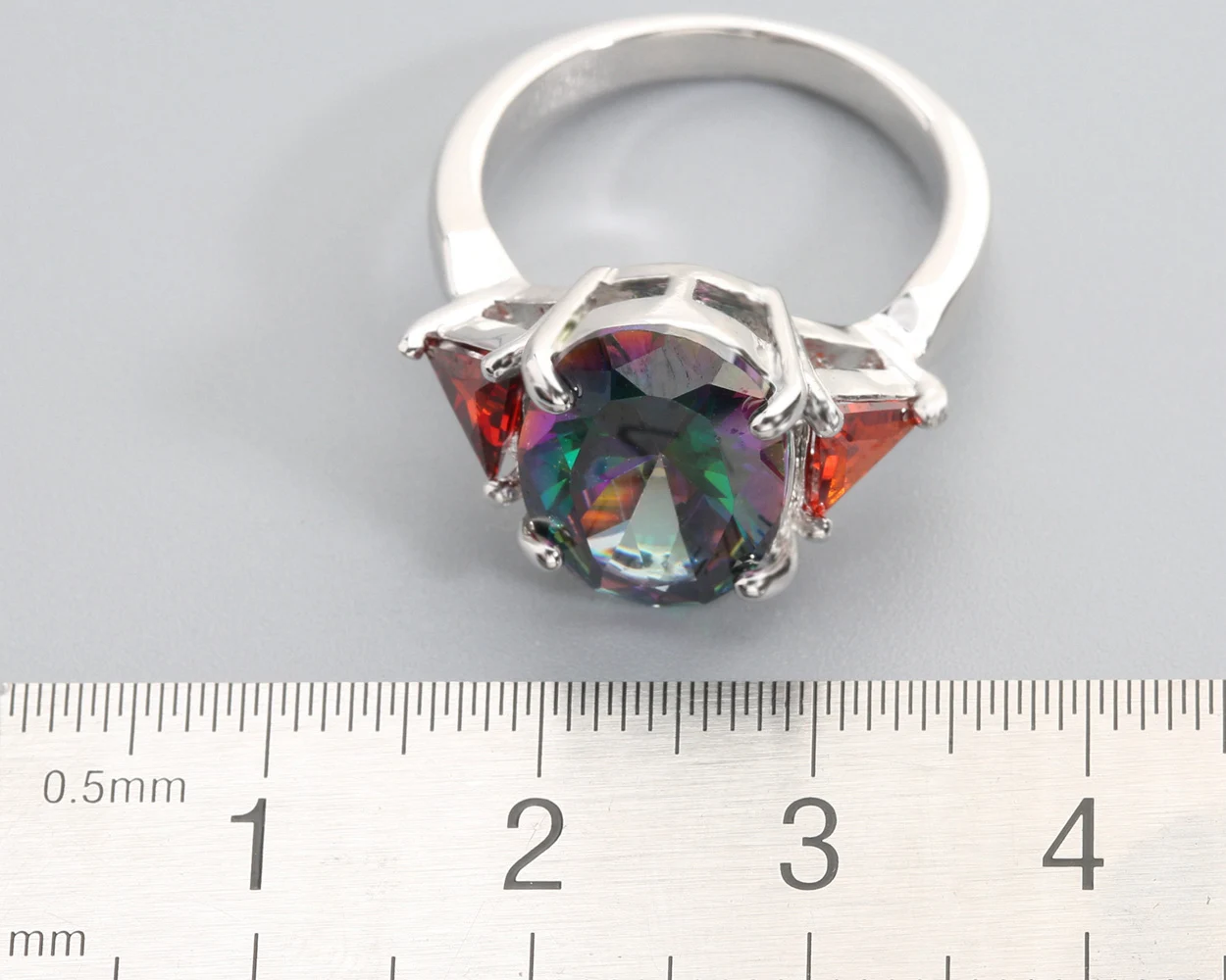 10*14mm Muti-color Topaz 925 Sterling Silver Ring Q0321-QC