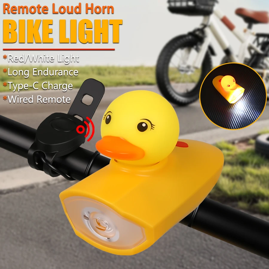 2 In 1 Bike Light Rubber Yellow Duck Bicycle Bell Rechargable Motorcycle Horn Light Cycling Night Flashlight For Riding Cycling