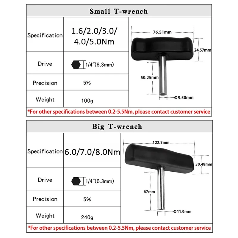 WISRETEC-Big 1.6-8Nm T-Handle Preset Torque Wrench Screwdriver Tool Fit Standard 1/4\