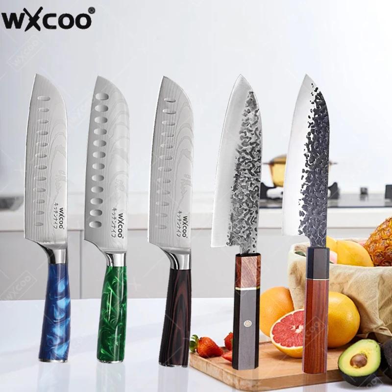 WXCOO Professional Kitchen Santoku Knives Japanese Chef Fruit Meat Slicing Cooking Forged Butcher Knife Kitchen Knife with Box