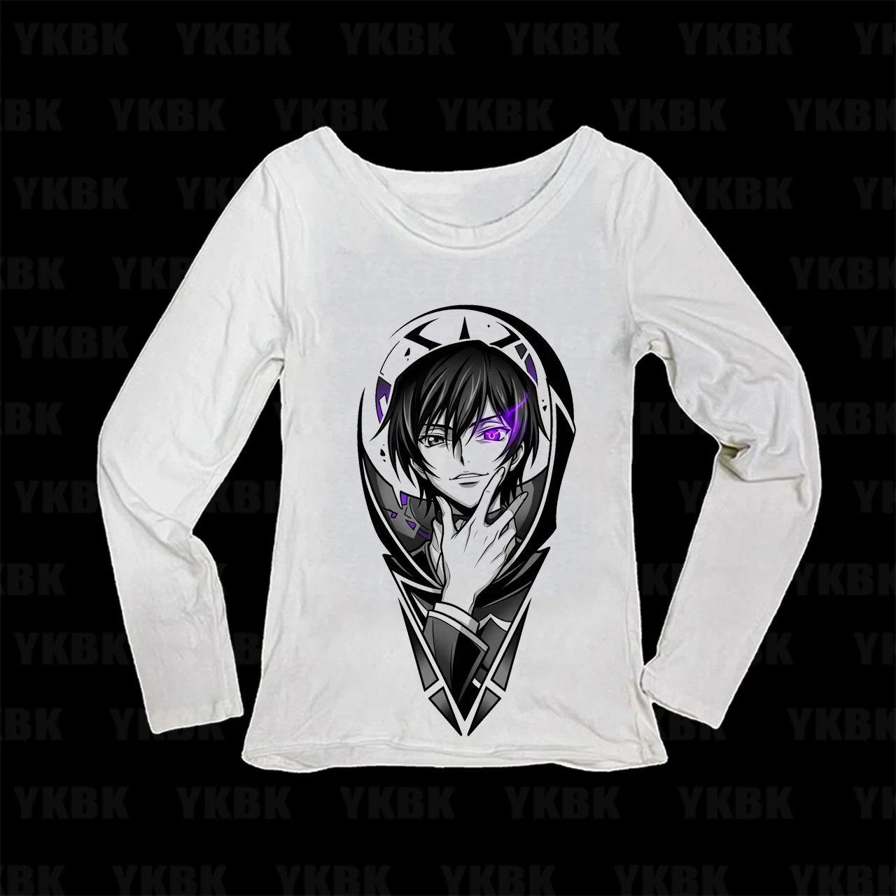 Lelouch Code Geass Purple Eye Anime Graphic Print Women Long Sleeve T‑Shirt Slim Fit Ladies Tops