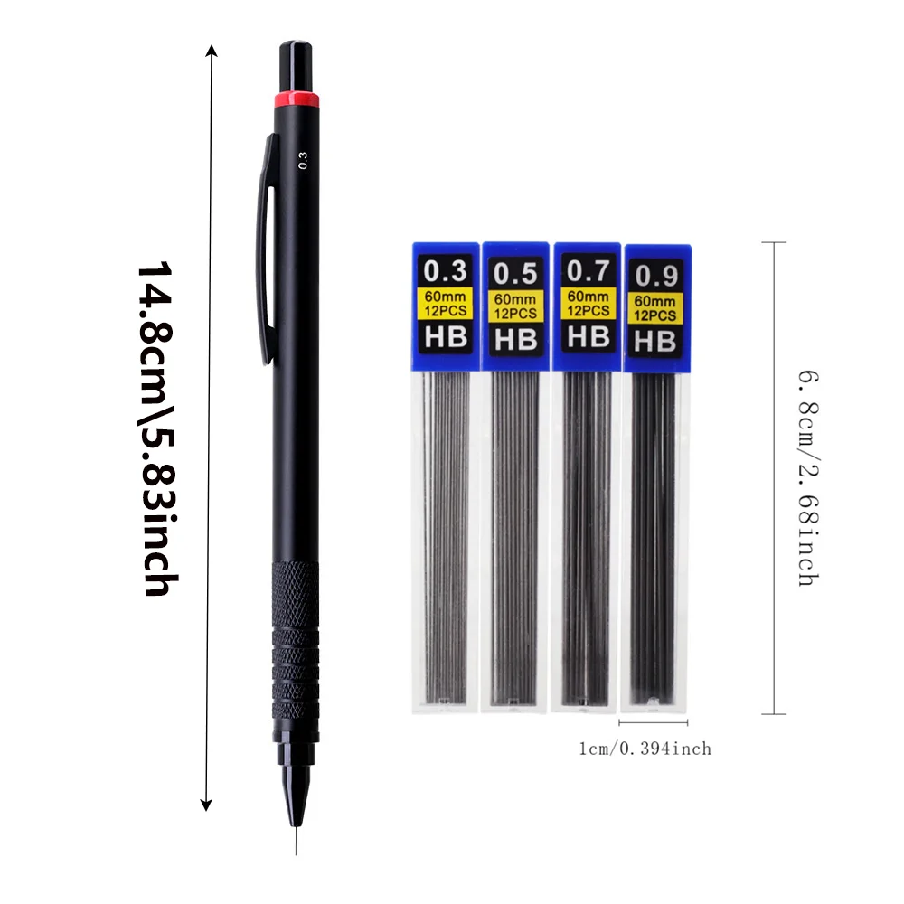 0,3/0,5/0,7/0,9/1,3mm Druckbleistifte mit HB-Schwarzmine, Spezielle Zeichenstifte Geeignet für Büro und Kunstbedarf – Detail 6