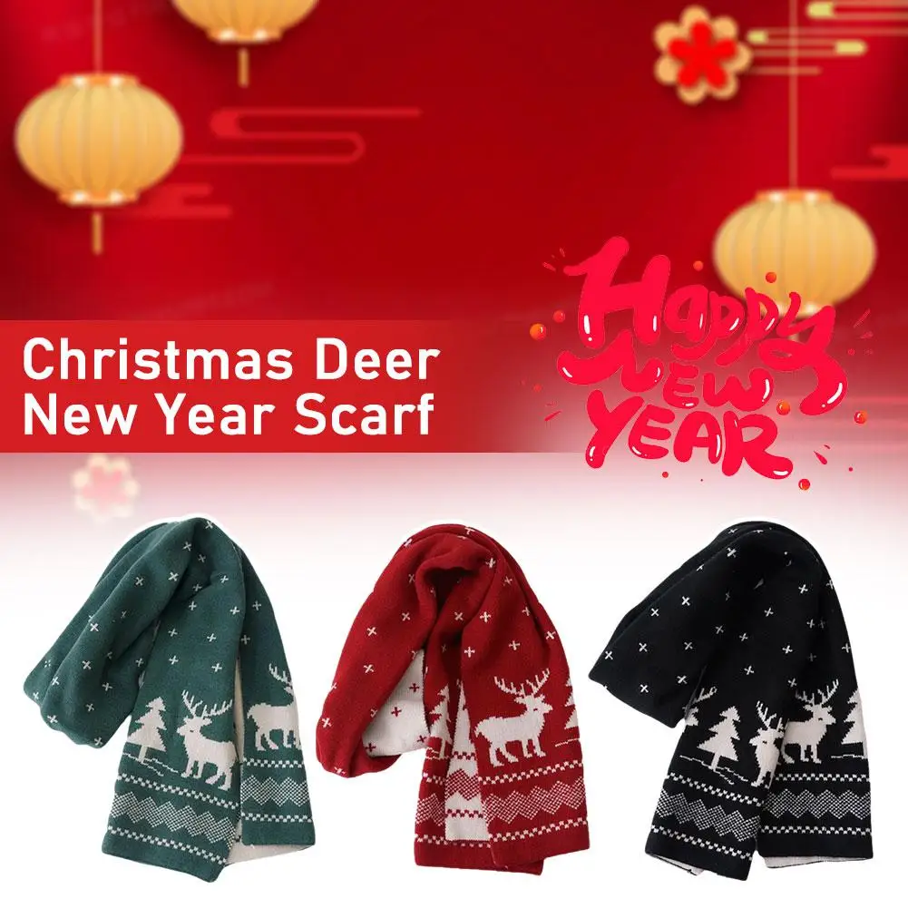 2025 Santa Claus Knitted Red Scarf Women's Autumn And Versatile Winter Scarf Year Student Couple Version New Gift Warm Kore B5W2