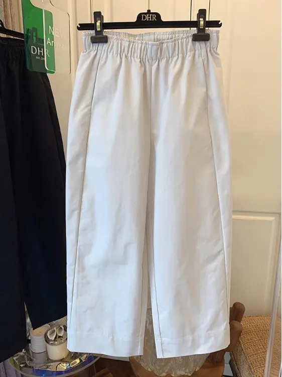 حجم كبير عادية مستقيم الساق بنطال ذو قصة أرجل واسعة المرأة Sle الصيف جديد عالية الخصر فضفاض تسع نقاط بنطلون القطن الكتان ماتي... #4