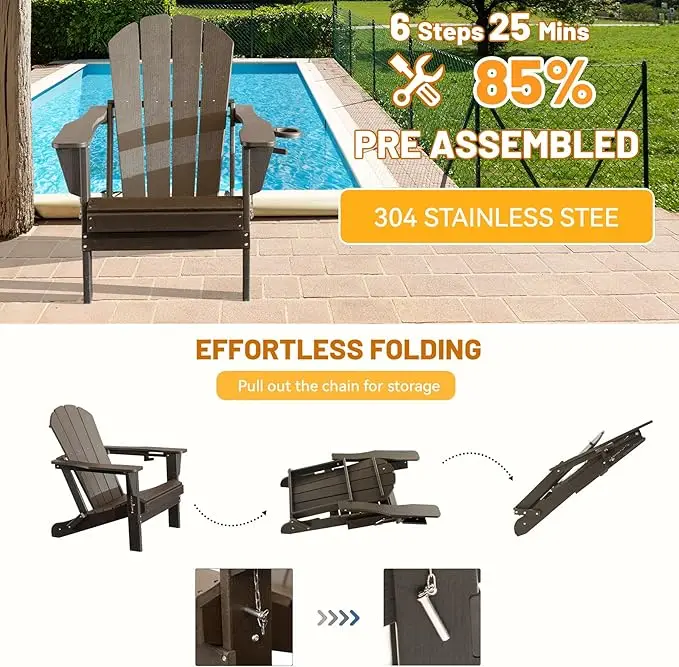Durable Folding Outdoor Chair with Cup Holder Full Color Printing for Lawn Patio Deck & Fire Pit-Brown