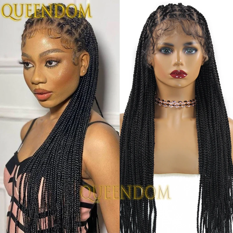 Full Lace Synthetic Criss Cross Braid Wig 36 Inch Long Cornrow Plait Braided Goddess Wig for Black Women Knotless Box Braids Wig