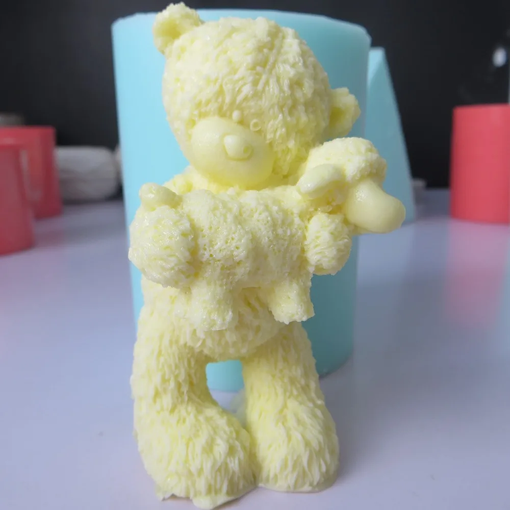 Silicone mold for soap 3d bear with sheep silicone mold fondant mould chocolate mousse cake molds candle aroma stone