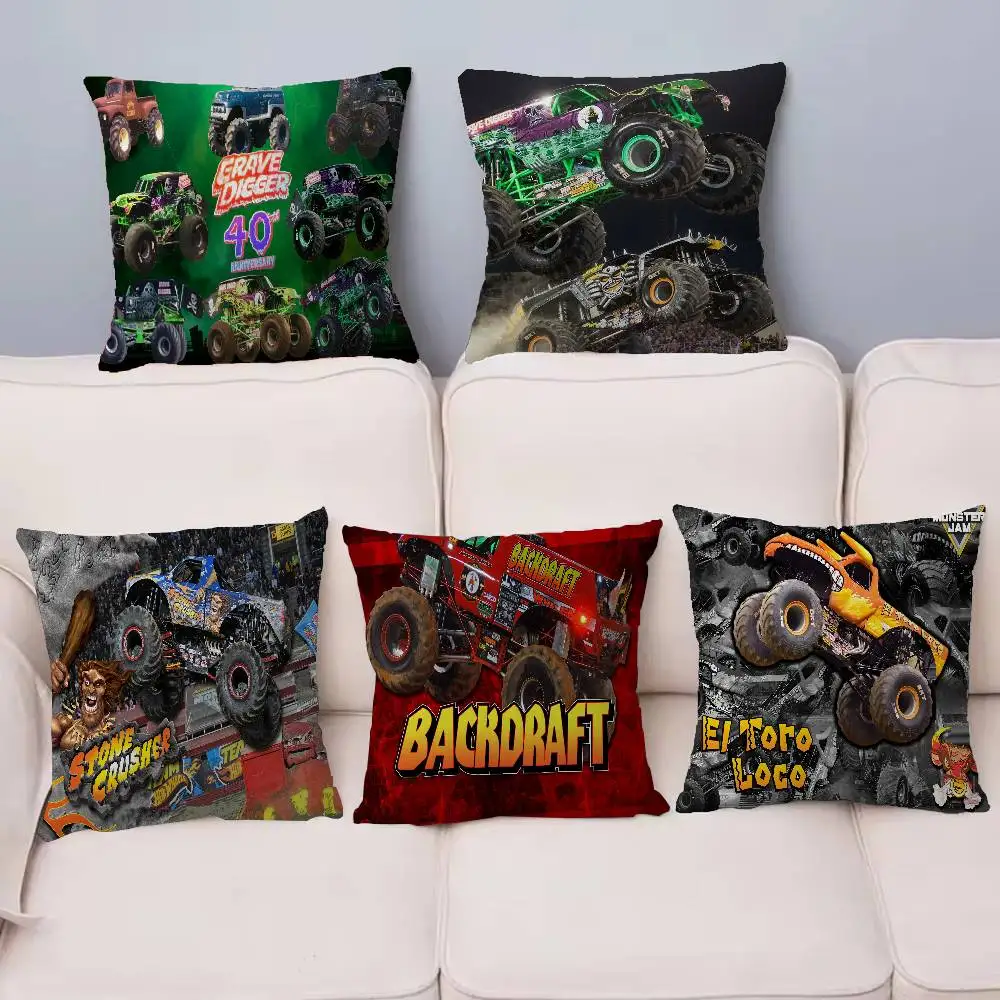 Funda de almohada personalizada con dibujos de Monster Jam, decoración para fiesta de niños, funda de almohada para cumpleaños, regalo para niños