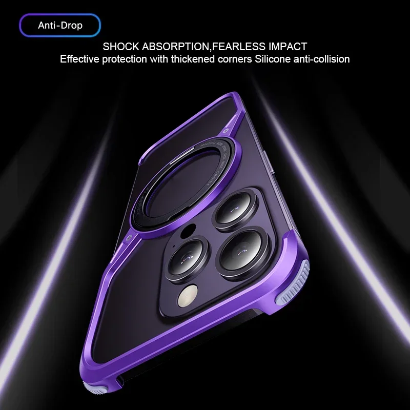 Z Shape Titanium Rimless Magnetic Metal Case For iPhone 15 14 Plus 13 Pro MAX Luxury Aluminum Alloy Bumper Ring Stand Cover