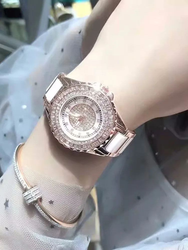 Women Ceramic Shiny Diamonds Watch High Quality Office Ladies Quartz Wristwatch New Fashion Crystal Watches