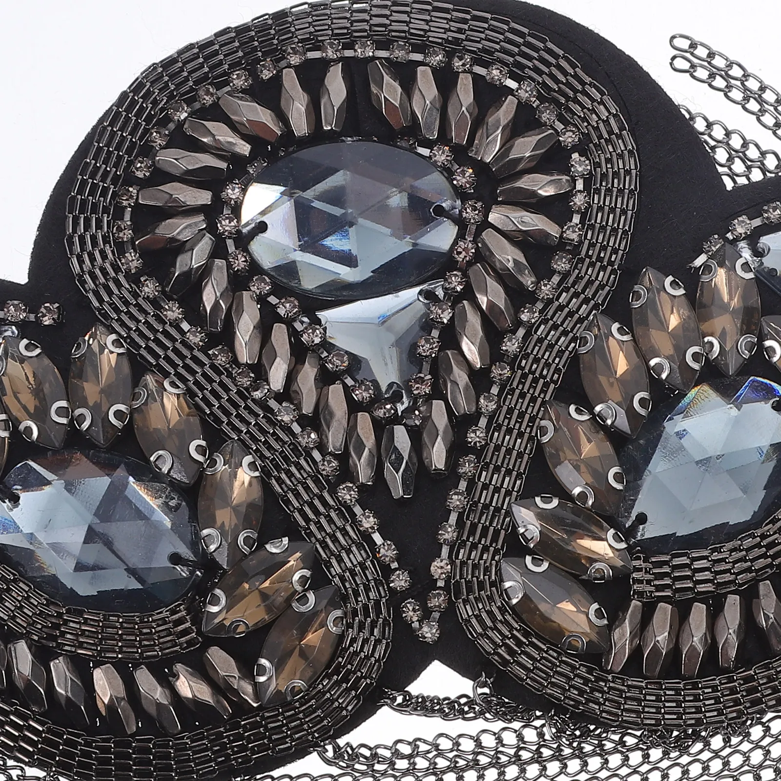 2Pcs Rhinestone Tassel Chain Metal Shoulder Epaulettes Punk Detachable Brooch Pins Festival Costume Accessories