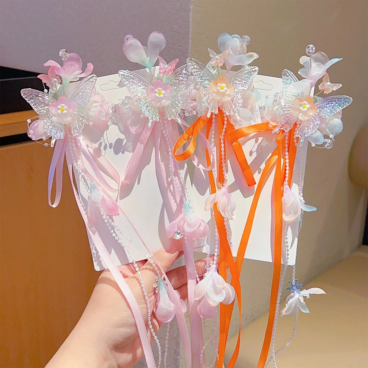 

Chinese Style Hanfu Hair Set Vintage Floral Hairpin Butterfly Tassels, Ethereal Hair Accessories for Women Halloween & Christmas