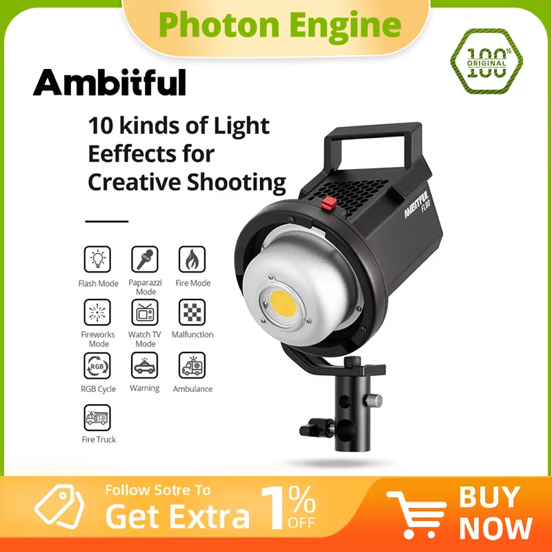 AMBITFUL FL80 RGB светодиодный светильник для видеосъемки на открытом воздухе, дневное освещение, регулировка яркости, крепление Bowens, поддержка управления через приложение