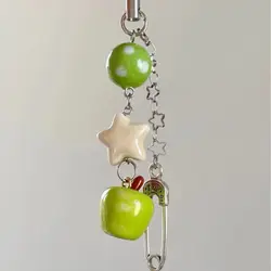 Cute Green Apple Star Phone Charm Strap Girly Bead Keychain for Bag Camera Pendant Lanyard Phone Acccessories