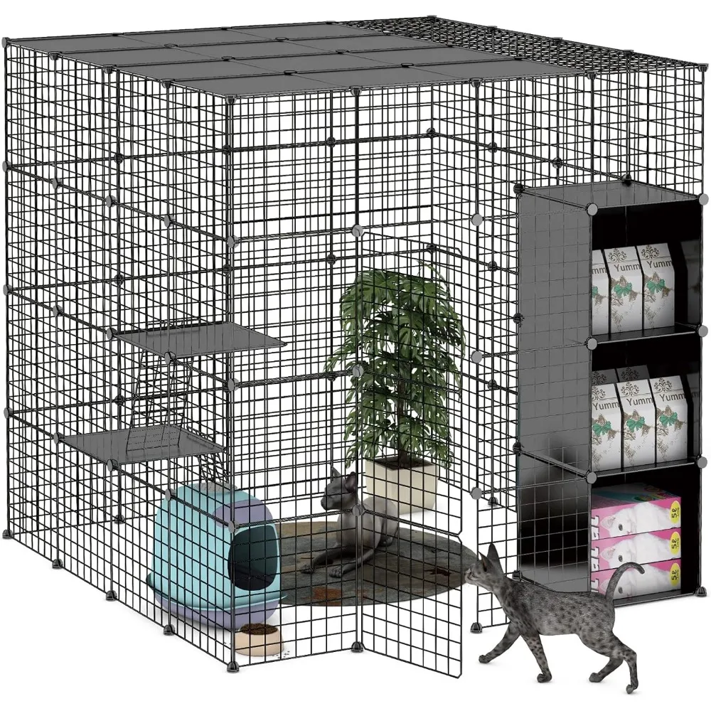 

Cat Cage Large DIY Indoor Pet Home Small Animal House Detachable Playpen with 3 Doors 5 Tiers for 1-5 Cat