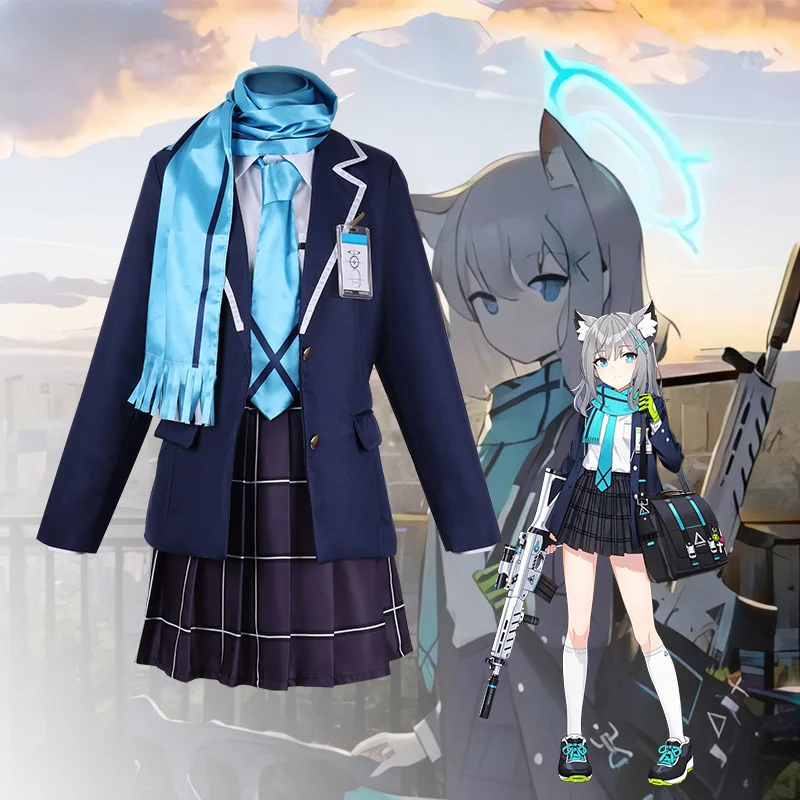 

Anime Game Blue Archive Sunaokami Shiroko Cosplay Costume School Jk Skirt Uniforms Scarf Gloves Halloween Party Carnival Outfits