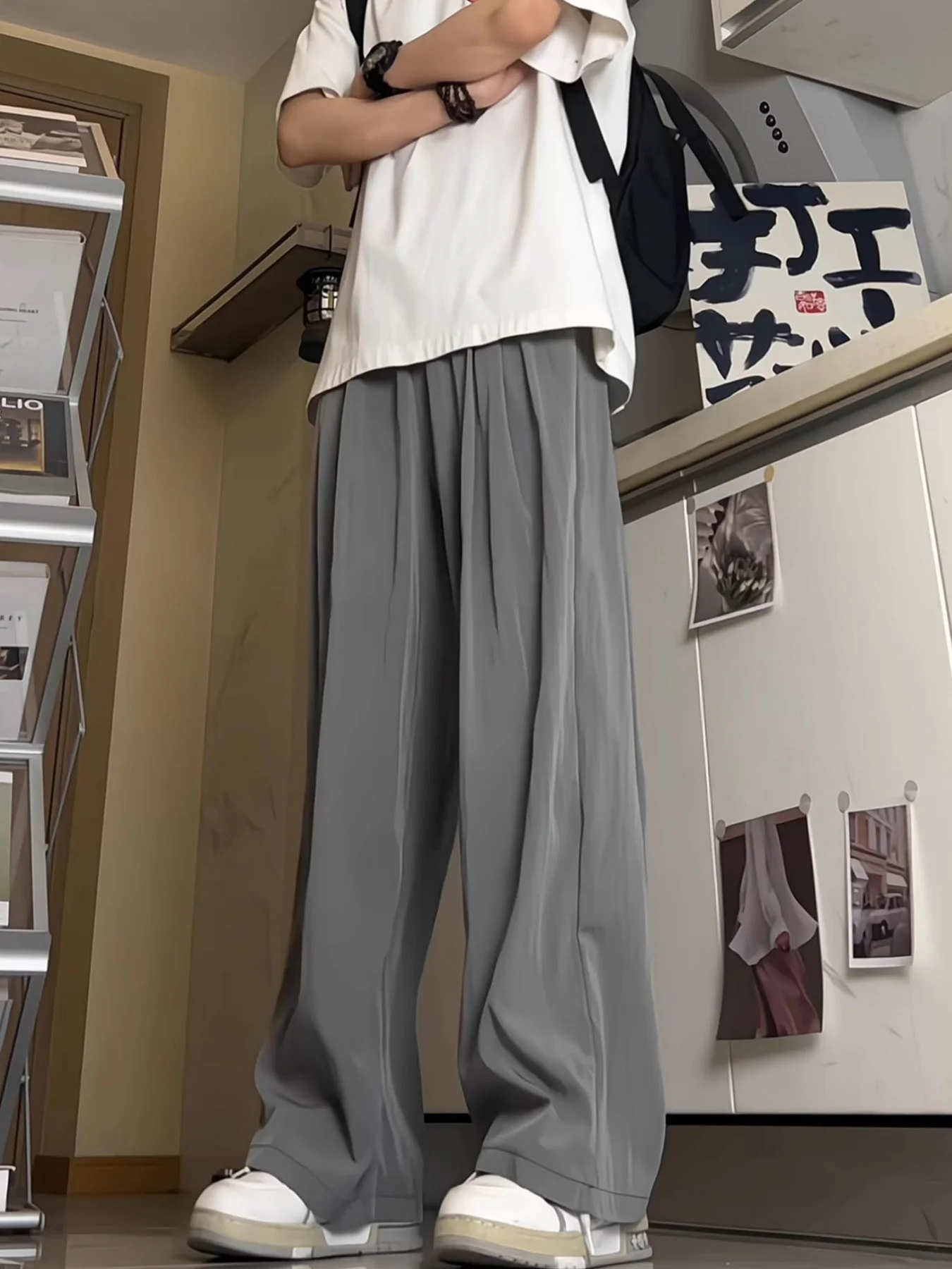 초가을 신상 루즈핏 스트레이트 레그 트렌디 와이드 레그 캐주얼 만능 롱 팬츠 여성용, 한국 스타일 릴렉스 디자인, 레이지 드레이프, 야마모토 스타일 여성용 팬츠