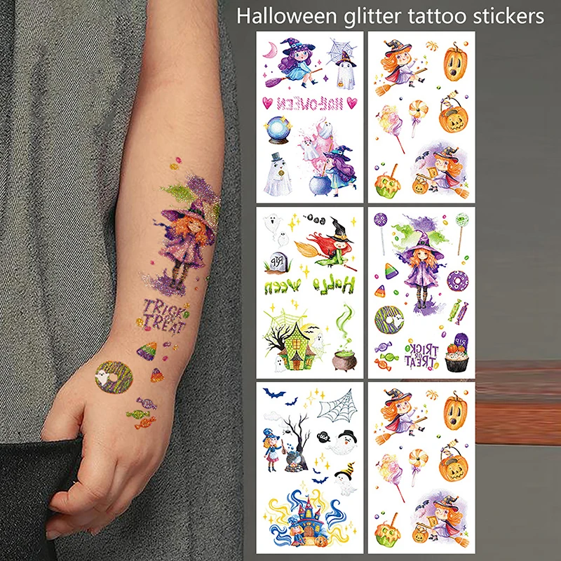 1-blad Halloween tattoo stickers kind kind tijdelijke nep-tatoeages plakken op gezicht arm been voor kinderen lichaamssticker