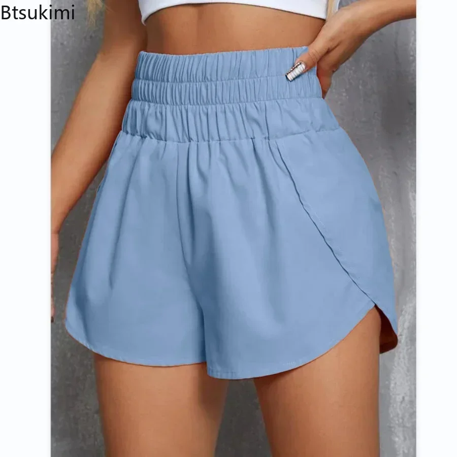 2025 Women's Summer Casual Shorts Solid High Waist Elastic Loose Sports Fashion Shorts Women Candy Color Gym Daily Shorts Female