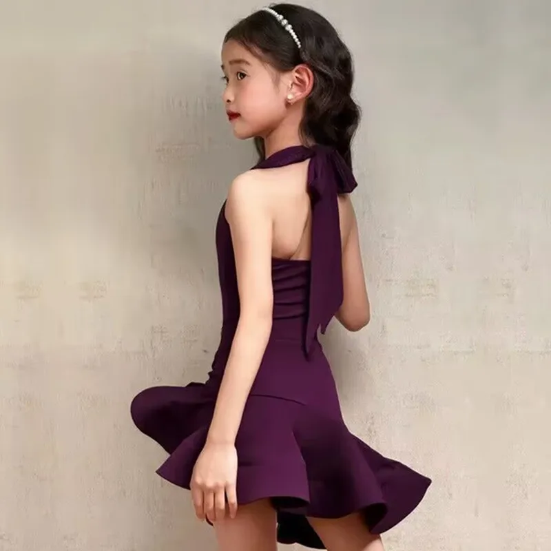 

2025 New stylish Children's Latin dance dress summer dance practice and performance dress girls dance performance dress set