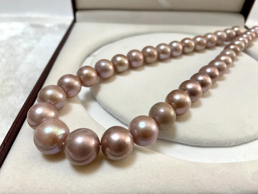 Elegant 12-14mm Natural Sea Genuine Purple Round Pearls Necklace Jewelry for Wedding Party Gifts Pendnats 925 Sterling Silver