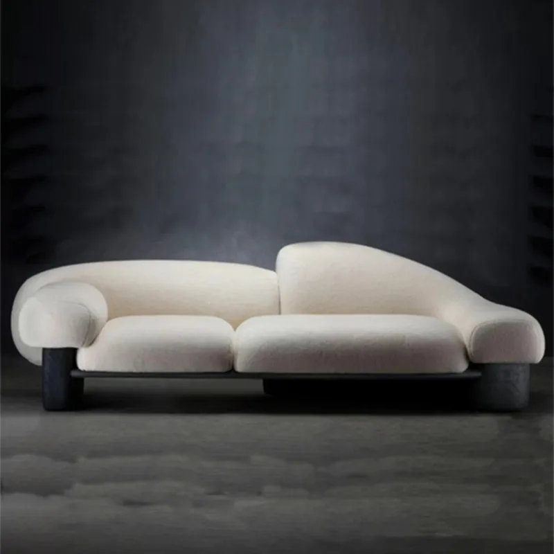 أريكة إيطالية بسيطة ومبتكرة وحديثة الحجم لغرفة المعيشة وأريكة خشبية صلبة منحنية على شكل خاص #4