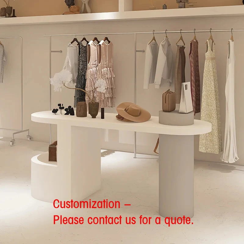 custom.Custom Commercial White Center Island Display Table Women's Clothing Shoe Bag Display Stand Retail Rack