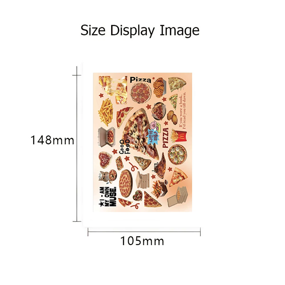 8/16Sheets Food Pizza Graffiti Sticker PVC Material Personalized DIY Phone Refrigerator Scrapbook Waterproof Decoration Stickers