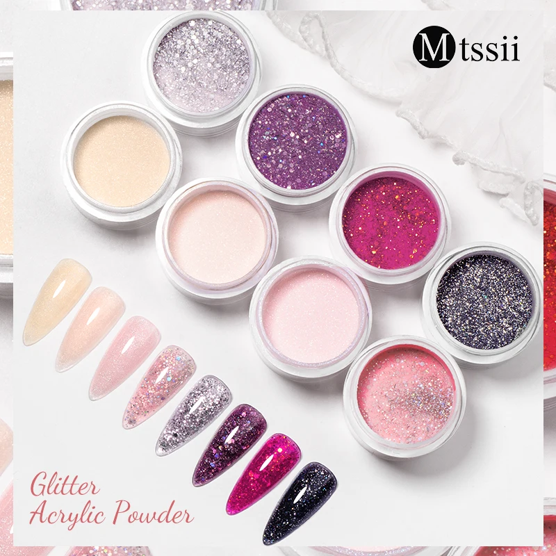 MTSSII Acrylic Powder 10g Glitter Pink Acrylic Nail Professional Polymer for French Nail Extension No Need Lamp Cure