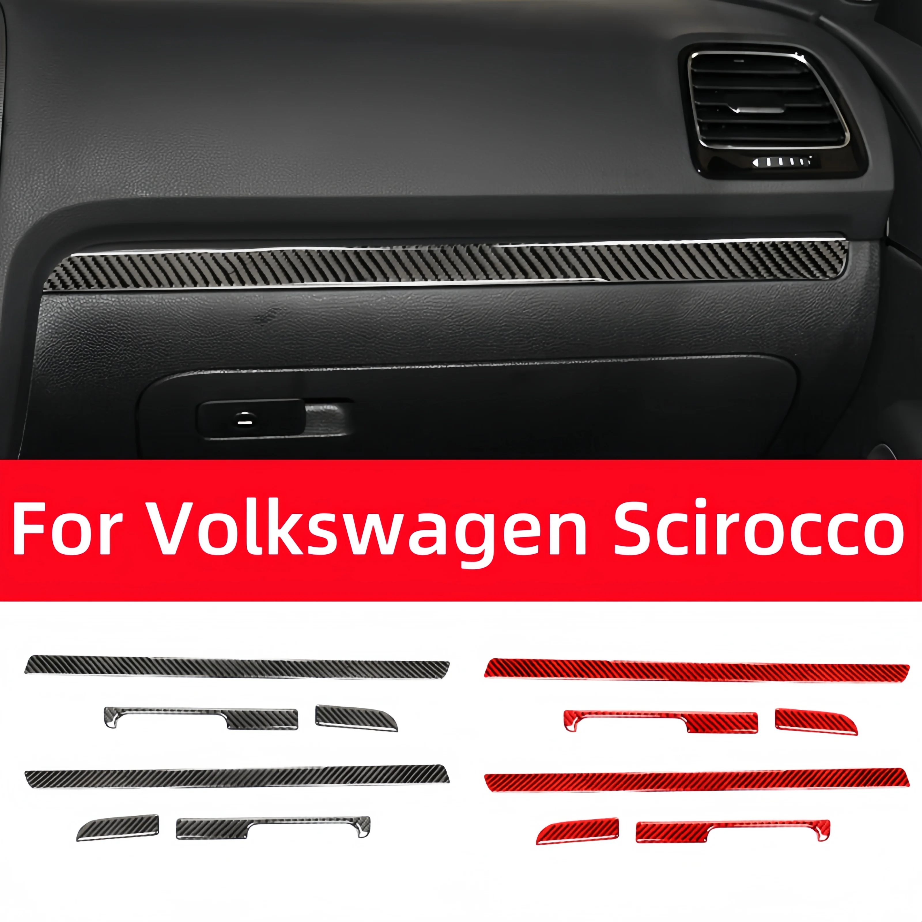 For VW Scirocco R Accessories Carbon Fiber Internal Cover Stickers Co-pilot Dashboard Trim 2009-2016 Car Styling