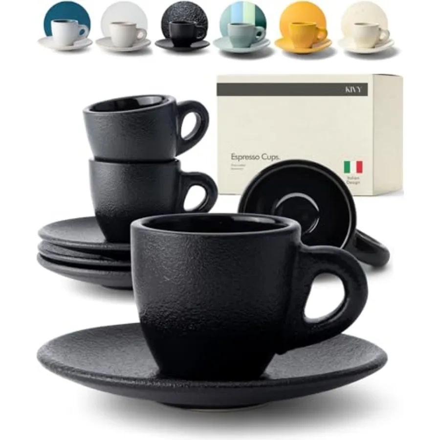 

3 oz set of 4 - Thick walled stoneware cup set - Italian style and saucers - Demitasse set of 4 - mugs - Coffee shot and saucer