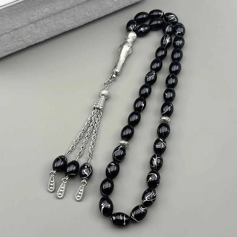 33 قطعة البيضاوي الزجاج الخرز أساور للنساء الرجال مسلم مسبحة العبادة تسبيح اليد سلسلة شرابة قلادة الإسلامية كيرينغ مجوهرات