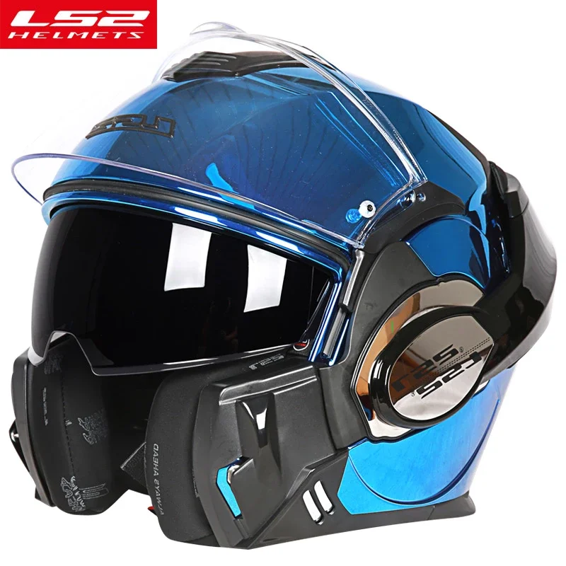 original LS2 Valiant helmet ls2 ff399 180  flip up Chrome-plated helmet somersault Motorcycle helmet with Fog-Free system