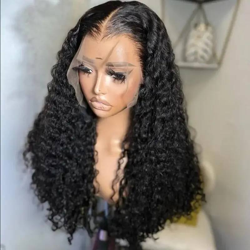 

Soft Kinky Curly 26Inch Black 180Density Glueless Long Lace Front Wig For Black Women BabyHair Heat Resistant Preplucked Daily