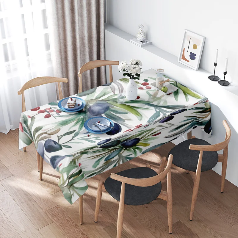 Современный цветочный декор скатерти Зеленые листья Черника Дизайн для украшения столовой и кухни (белый) AliExpress