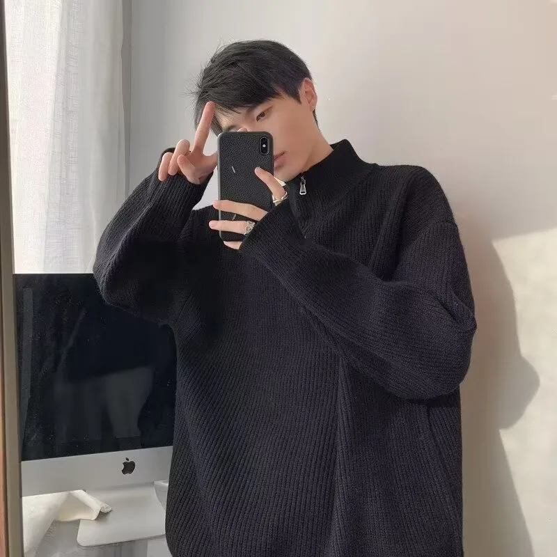 

Men's Korean Style Mohair Sweater Loose Trendy Lazy Pullover Long Sleeve Knitted Sweater for Autumn Winter New Style