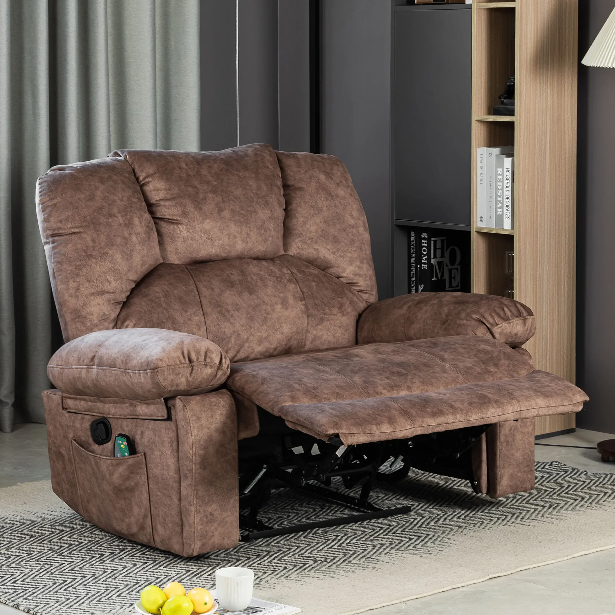 Extra wide brown manual Massage chair - 115*68*105 cm - seat and backrest with massage and heating function