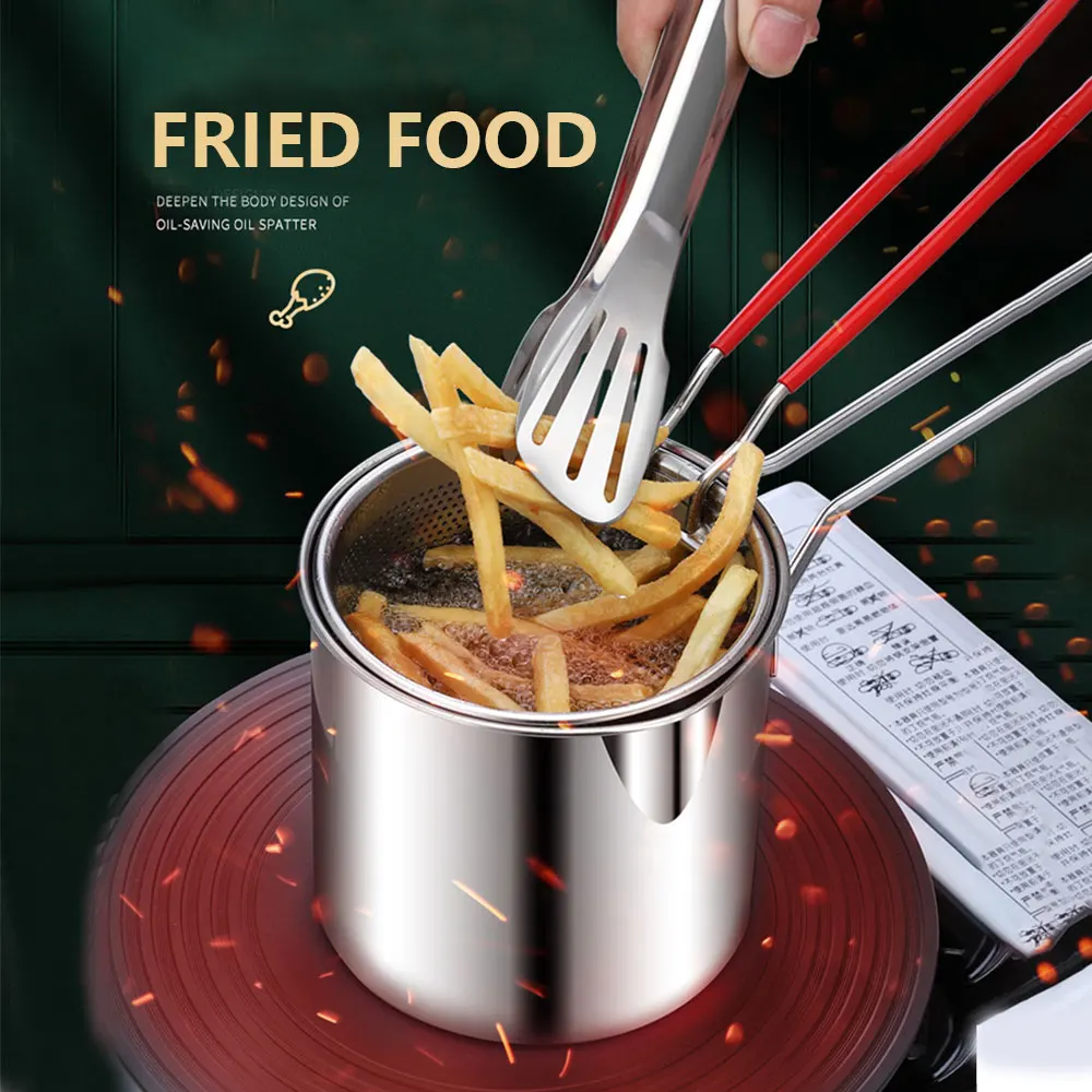 Stainless Steel Deep Frying Pot With Strainer rench Fries Fryer Chips Chicken Fried Pans Kitchen Cooking Tool for Camping