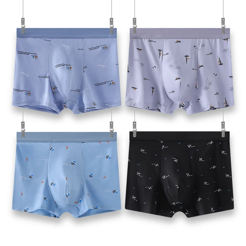 

4PCS Fun Printed men's underwear, Fresh pattern Breathable Boxer shorts, Youth Trend four-corner Shorts
