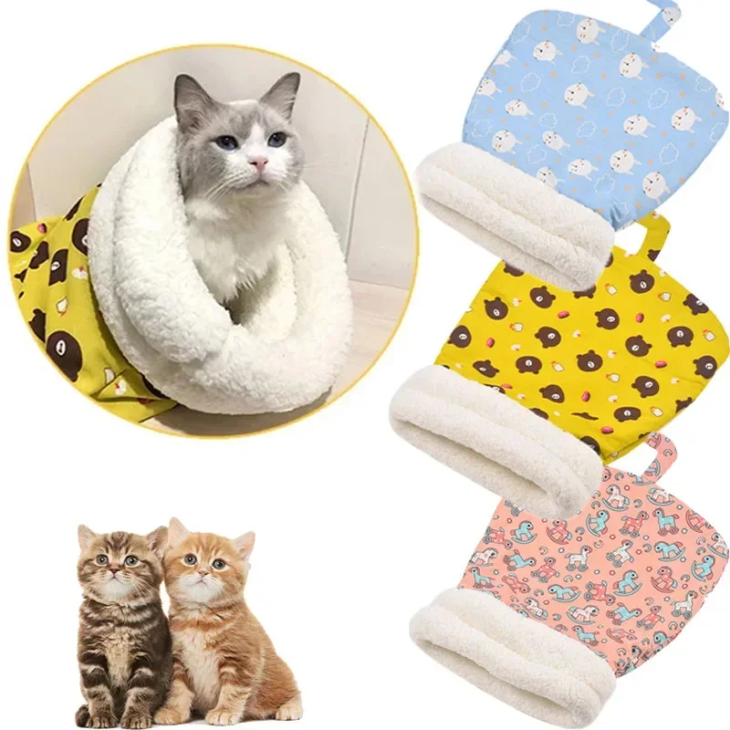 

Cat Sleeping Bag Soft Cuddly Fluffy Feel Thickened Pet Pocket Type Quilt Bed Kitten Puppy Soft Comfortable Nest Pet Supplies