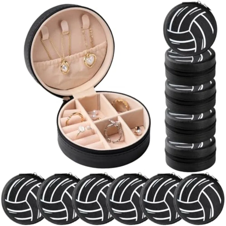 

Черный волейбольный мини-футляр для ювелирных изделий, 12 шт., портативный круглый волейбольный органайзер для ювелирных изделий, чехол для хранения на Рождество