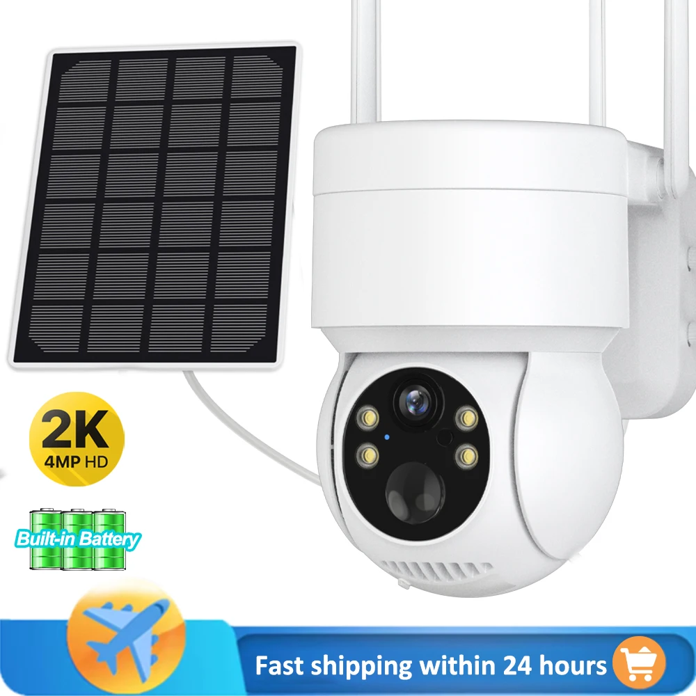 Outdoor IP Camera WIFI 1080P 4MP HD Wireless Solar Built-in Battery Powered PTZ Camera PIR Human Detect Audio Security Cam iCsee