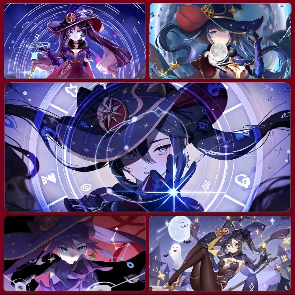 Alfombrilla de ratón grande para juegos Genshin Impact Mona de Mysterious Pretty Game, alfombrilla de ratón para juegos con bordes cosidos, alfombrilla de escritorio gruesa para PC