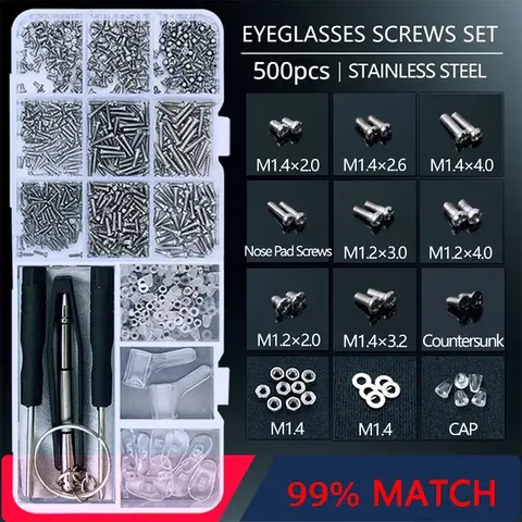500pc Eyeglasses Sunglasses Repair Kit Tool Glasses Screwdriver Screws Sets Nuts Nose Pad Optical Repair Tool Parts Assorted2026