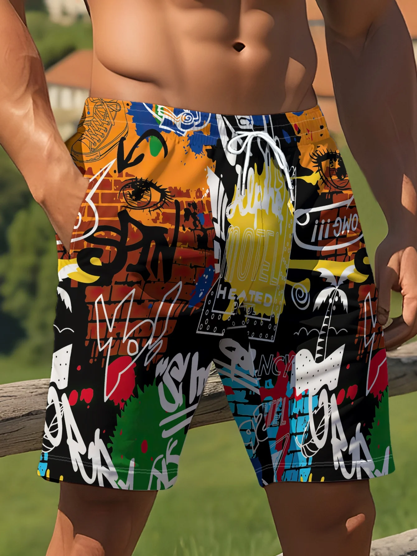 2026 Summer New Style Men's Shorts for Outdoor Sports, Casual Wear Fashionable Comfortable Soft 3D Graffiti Pattern Print