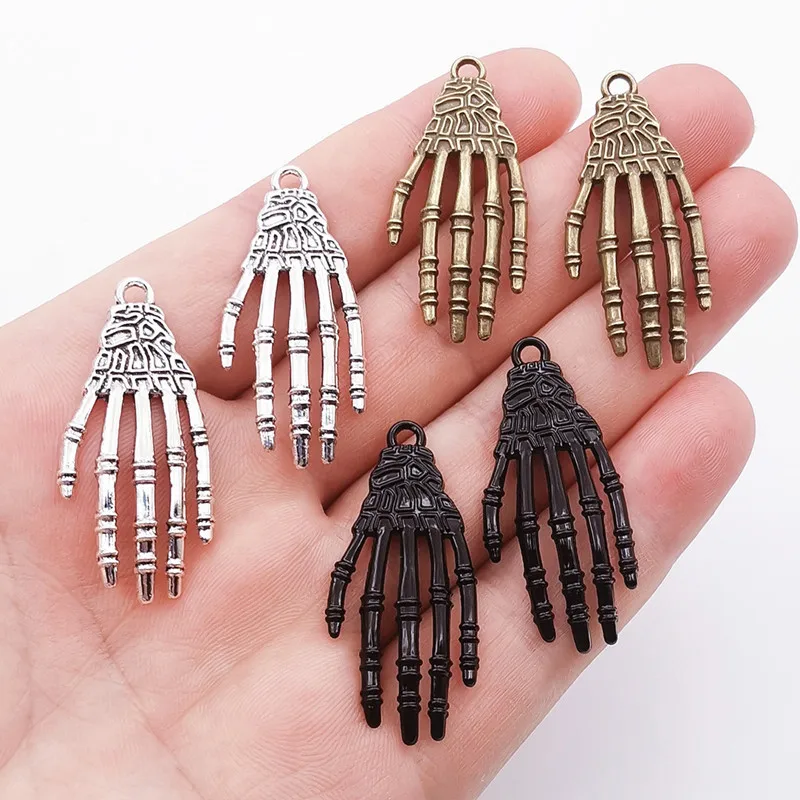 5pcs/lot 42*19mm 3 Color Skeleton Hand Charms Metal Halloween Pendants DIY Handmade Jewelry Making Findings Accessorie